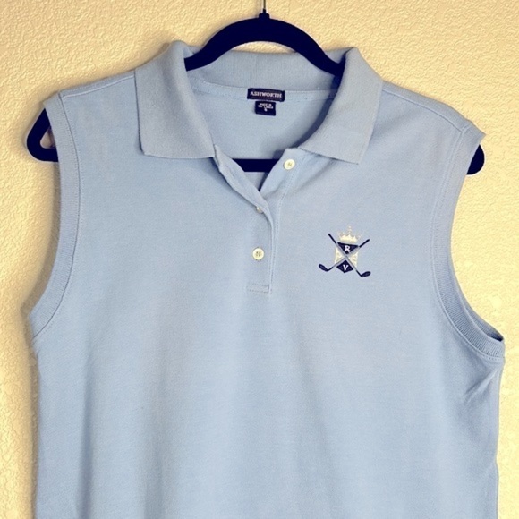 Ashworth Academia Blue Sleeveless Polo Golf Shirt Size Small - Picture 2 of 7